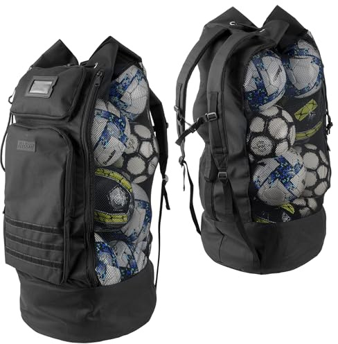 Fitdom XL Mesh Ball Bag with Backpack Straps & 2 Zippered Front Pockets