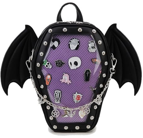 fancybag Punk Coffin Shaped Gothic Ita Backpack Clear Window Women Handbag and Crossbody Bag with Inserts for Pins Display
