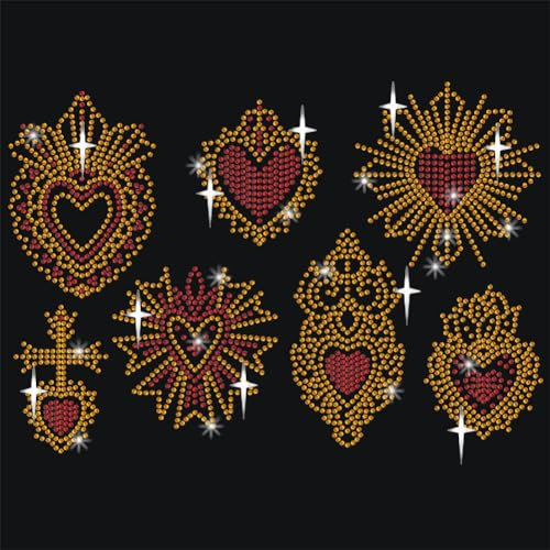 NBEADS Bling Strass Religion Herzaufkleber, Applikationen Zum Aufbügeln Edelstein-Randaufkleber Glas-Hotfix-Strasssteine Für Kunsthandwerk Kleidung, 29.7x21cm