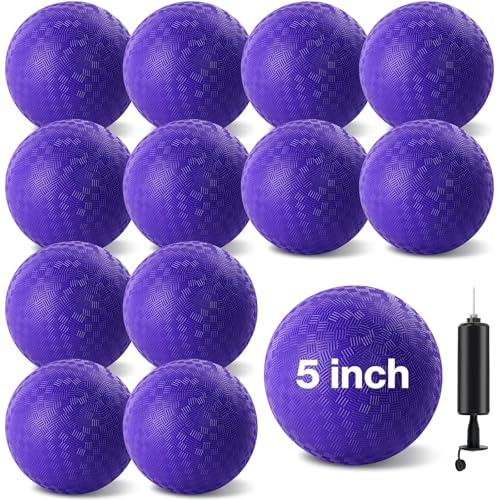 HSLCGF Dodgeballs 12,7 cm Spielplatzball, Kickball, 4 Farben, aufblasbarer Gummi-Handball, Hüpfball mit 1 Handpumpe für Outdoor, Ballspiele, Fitnessstudio, Camps, Picknick (12 Stück, 12,7 cm, lila)