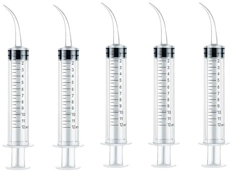 CINOCA Zahnbewässerungsspritze mit gebogener Spitze für Mandelsteine, Laborgebrauch und Fütterung von kleinen Haustieren, 12 ml/cc, 5 Stück