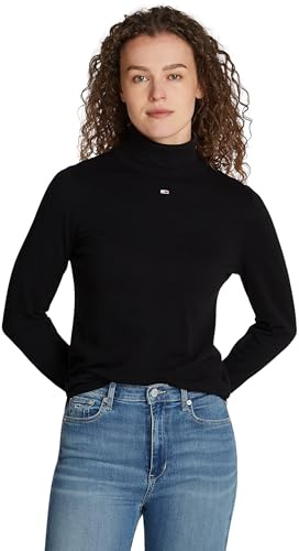 Tommy Jeans Damen Langarmshirt Essential Mock Neck, Schwarz (Black), S