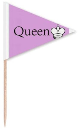 Queen White Word Chess Game Toothpick Triangle Cupcake Toppers Flag