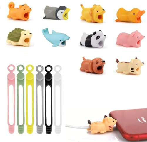 Tiere Kabelschutz,Cable External Protector,Kabelbruchschutz Kunststoff,16PC Silikon Kabelschoner mit Wiederverwendbare Kabelbinder Silikon für Meisten Telefone Laptops Typ C Ladegerät Datenkabel
