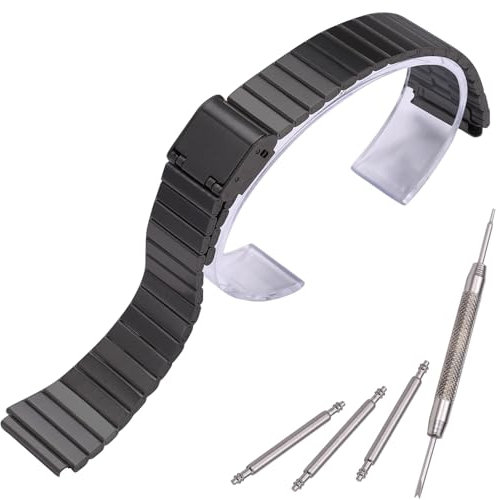 MCXGL Cinturino di ricambio unisex, in acciaio inox, 18 mm, compatibile con Casio A700W, A158WA, A168WA, AE1000, classico, colore nero