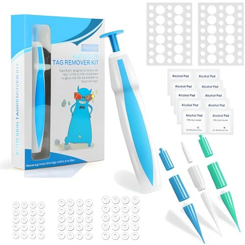 Auto Micro Skin Tag Remover Tools, Wart Remover for 1-8mm Skin Tags, Painless Wart Removal Pen, 3-in-1 Skin Tag Removal Device Kit, with 60 Removal Bands, 10 Cleansing Wipes & 36 Remover Patches