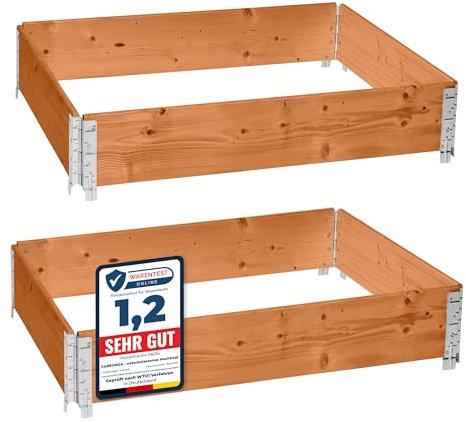 Garronda naturbelassene Hochbeete für Garten Palettenrahmen 120x80x20 cm Hochbeet Holz 2 Stück steckbar stapelbar faltbar für Pflanzen Blumen Kräuter Obst und Gemüse Braun GD-0075