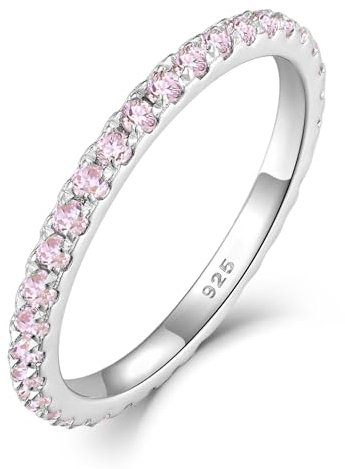 YL Stapelbare Ringe 925 Sterling Silber Rosa Geburtsstein Ring Eternity Ewigkeitring Schmuck Geschenke für Damen Mutter Freundin,Größe58