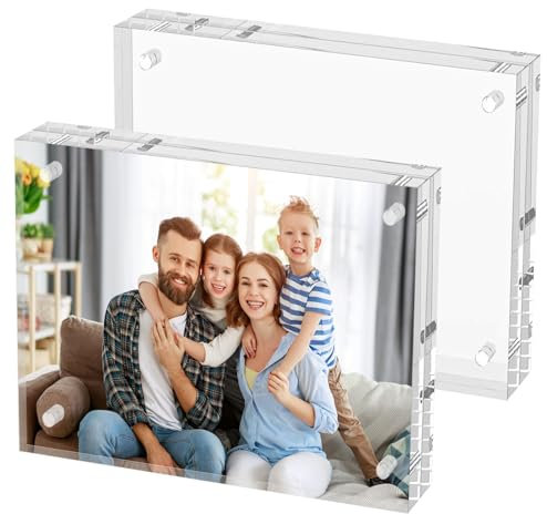 WEGREAT Lot de 2 cadres photo magnétiques en acrylique transparent - 10 x 15 cm - Pour présenter des photos, de la famille et des amis
