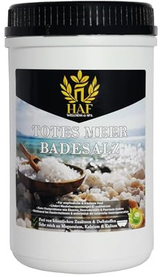 HAF® Premium Totes Meer Badesalz für empfindliche & trockene Haut | Meersalz 100% naturrein aus Jordanien für den Stressabbau | Mineralsalz für guten Schlaf & zur Körperpflege | 1 kg in Dose