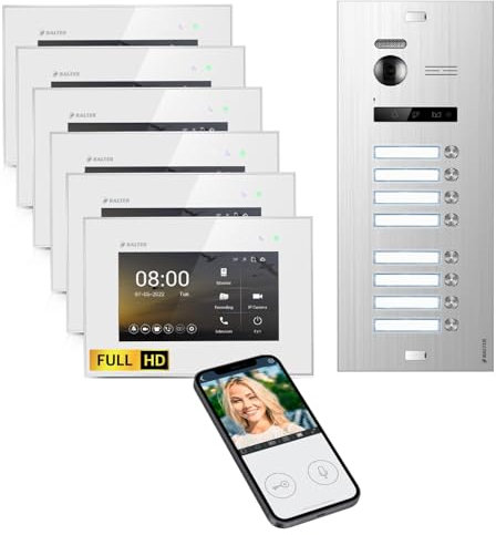 SCHUTZER Balter EVO-HD Video-Türsprechanlage für 8 Familienhaus, 8х7 Touchscreen Monitor mit Wi-Fi, 175° Weitwinkelkamera, Nachtsicht, 2-Draht-Technologie