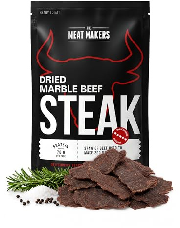 The Meat Makers Marble Beef Jerky Steak (200g) - viande séchée de bœuf séché original steak séché de bœuf séché pour les personnes collation à la viande séchée
