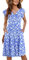 PLOKNRD Women's Summer Dress V-Neck Ruffle Sleeve Ladies Dress Elastic Waist Loose Swing Casual Dress with Pockets Knee Length (Blue White Flowers,M)