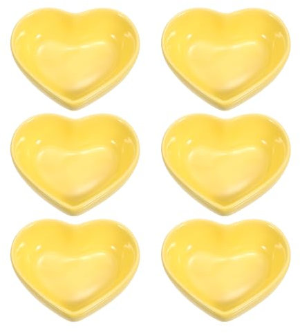 sourcing map Yellow Heart-Shaped Ceramic Side Dipping Bowl, 3 Porcelain Dish Bowl Set of 6, Mini Appetizer Plates Seasoning Dishes for Kitchen Home Wedding Party Restaurant