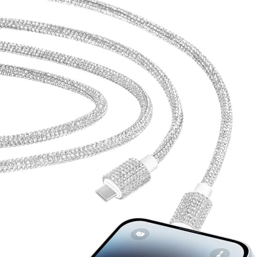 COZYEXPR USB C Cable for iPhone 14 Charger Cord, 3.3 ft Sparkly Diamond Rhinestone Cord, 66W Fast Charging Type C Charger for iPhone 14 Pro/14 Plus/13 Pro Max, iPad Pro
