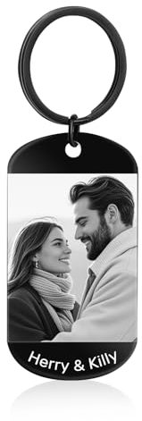 Rainsar Porte Clef Personnalisable, Porte-clés Personnalisé avec Image et Texte, Porte-clés Personnalisé Gravé pour lui, Cadeau pour Petit ami, Papa, Maman, Grands-parents, Couples, Proches