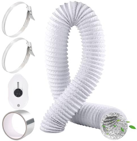 Abluftschlauch Ø150mm 2,5m Flexschlauch PVC Lüftungsschlauch mit Aluminiumband 50mm x5m und 2 Schlauchschelle Edelstahl Aluminium Abluftrohr für Klimaanlage Wäschetrockner Abzugshaube - Weiß