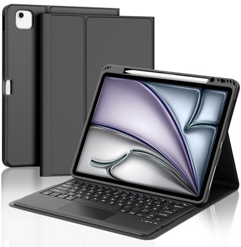 JADEMALL Bluetooth Tastatur mit Touchpad für iPad Air 13, Samsung, Huawei, Lenovo- Kabellose, Ultraleichte Deutsche QWERTZ Tastatur mit iOS-Sondertasten, ohne Beleuchtung (12 Zoll, Schwarz)