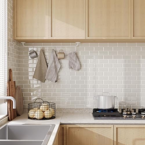 Yoillione Piastrelle Adesive Cucina, Beige Paraschizzi Cucina Mattonelle Adesive Bagno, Mattonelle Decorative 3D per Parete, 30x30 cm, 10 Pezzi