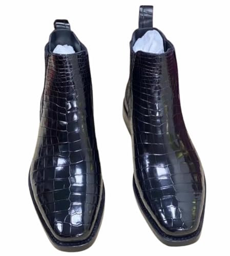 Stile Britannico Autentico Coccodrillo Pancia Pelle Handmade Uomini Classici Chelsea Stivali In Vera Pelle di Alligatore Maschio, nero, 41.5 EU