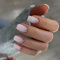 Pink False Nails Medium Short Square, SXVME Glitter Press on Nails Fake Nails with Sequins Design Glossy Bling Glue on Nail Medium Length Natural Acrylic Stick on Nails for Women