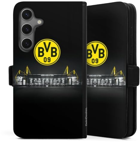 Klapphülle kompatibel mit Samsung Galaxy S 25 Handyhülle aus Kunst Leder schwarz Flip Case BVB Stadion Borussia Dortmund