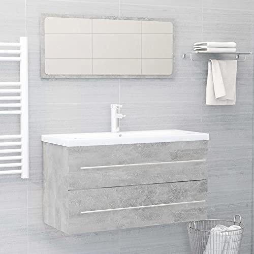 ShGaxin Set Muebles de baño 2 Piezas Madera contrachapada Gris hormigón, Muebles para Baño, Muebles para Lavabo, Armario Baño - 804849