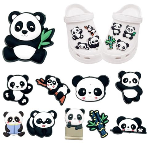 KEQAR 10er Pack Panda Crocs Schuh Charms, Cartoon PVC DIY Schuhblumen Stecker, Schuh Dekoration für Erwachsene und Kinder