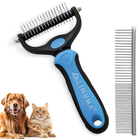LINUMA® Cepillo para subpelo para perros y gatos – elimina pelo suelto – suave con la piel – ideal para pelo largo y corto – cuidado del pelaje eficaz y ergonómico