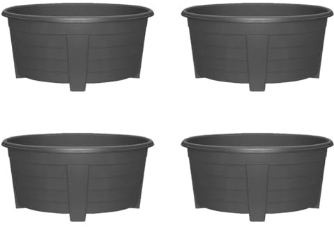 SIDSONS 55cm Large Plastic Oval Plant Pot - Garden Flower Planter Pots Garden Window Herb Box, (Pack Of 4) Indoor & Outdoor Flower Pots/Plant Pot, DIY Drainage Holes, 55cm diameter (4, Sleek Black)