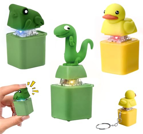 Tastatur Fidget Toy,3 Stück Fidget Anti Stress Spielzeug Schlüsselanhänger | Niedlich Lizard Ente Frosch Button Fidget Spielzeug mit LED Licht Sound für ADHD Anti Angst Nervosität Konzentrationshilfe