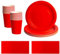 Juego de 52 piezas de vajilla desechables rojas, 20 servilletas de papel, 16 tazas, 16 platos de papel de 7 pulgadas, vajilla biodegradable de color rojo sólido para cumpleaños, bodas, fiestas de
