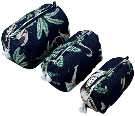 INDACORIFY 3 Pcs Set Toiletry Bag I Quilted Jungle Print Toiletry | Hand Bag | Cosmetic Bag for Women's | Travel Accessory | Makeup Pouch 3 Pcs Set