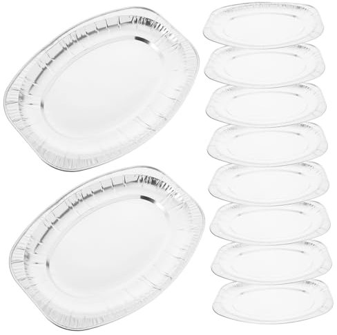 Ciieeo 10piezas Bandeja De Aluminio Para Barbacoa Platos Desechables Ovalados Bandejas De Comida Para Fiestas De Aluminio Para Hornear Unidades Grandes