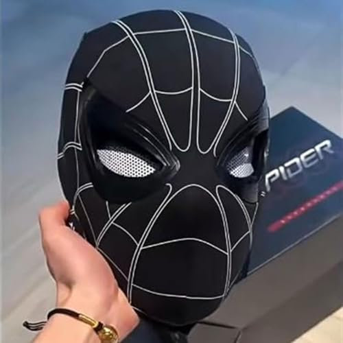 MAQRLT Spider Hero Mask with Moving Eyes, Realistic Spider Super Hero Full Mask Moving Lenses Cosplay, Black