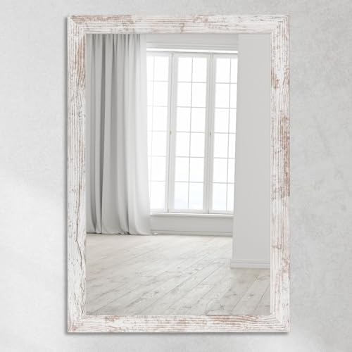 CLAMARO Wandspiegel Neo Collage 40 x 60 cm, Vintage Weiß, Holzrahmen 38 mm | Foliierter MDF-Rahmen, Echtglas-Spiegelscheibe, HDF-Rückwand für Stabilität, Metallaufhänger, Hoch- und Querformat