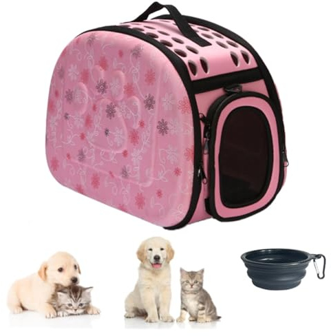 CiCixixi Tragetasche Katze, Atmungsaktive Hundebox Faltbar Mit Schultergurt 42X28X30cm,Hundetasche für Kleine Hunde 7.5kg, Reise & Transport für Hunde, Mit SchultergurtIdeal für Reisen,Rosa