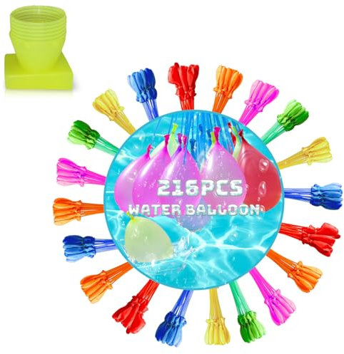 216Pcs Water Balloons for Kids,12 Bunch of Water Balloon Self Sealing Quick Easy Fill,Colorful Splash Water Balls Bombs for Kid Adults Outdoor Garden Beach Family Gatherings Pool Party Fight Water Toy