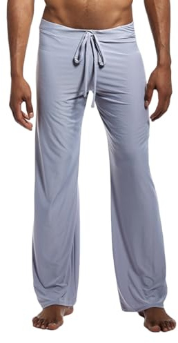 Herren-Hose aus Eisseide, weich, atmungsaktiv, gerades Bein, Sporthose mit Kordelzug, lockere Passform, bequeme Nachtwäsche für Zuhause, Fitnessstudio, Sommer, Strand, einfarbig, dehnbar, lässige