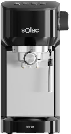 Solac Cafetera Espresso 20 Bar Taste Slim con Sistema Thermoblock y Vaporizador Profesional | Máquina de Café Compacta con Depósito 1,4 L, Programación de Cantidad y Espuma Cremosa Tipo Barista