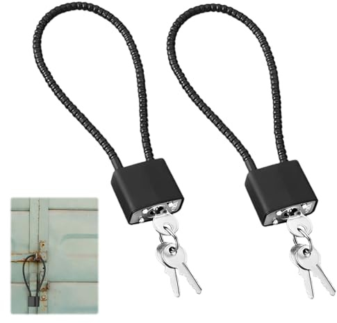 2 Pcs Steel Rope Padlocks with Keys and Heavy Duty Long Shackle Padlocks,P adlocks with Keys,Wire P adlock,Cable P adlocks,Flexible Cable P adlock for Outdoor, Indoor,Wheelie,Bin,Bicycle(Black)