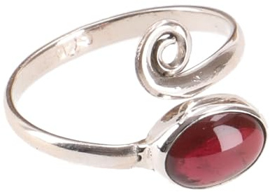 GURU SHOP Filigraner Silberring mit Edelstein, indischer Schmuckring, 17 mm | Offener Ring, individuell biegbar, symbolisiert Liebe und Schutz