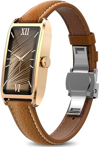 Smartwatch Damen Elegant Dünn Fitnesstracker Eckig Damenuhr 1.13 AMOLED Fitnessuhr Frauen Herzfrequenz Schrittzähler Schlafanalyse Menstruationszyklus Pulsuhr Gold IP68 Wasserdicht Sportuhr Damen