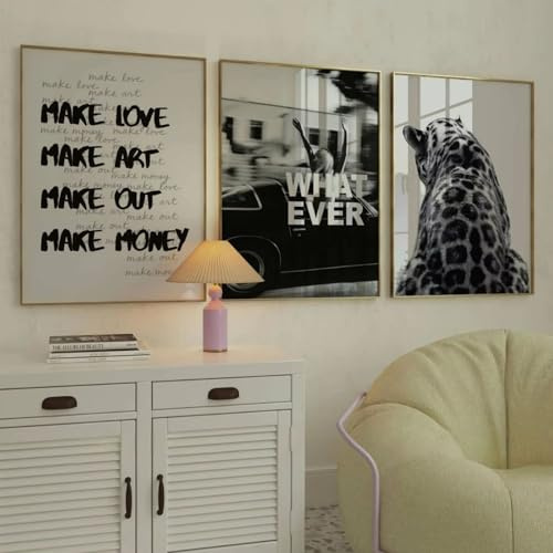 Xiyocadt 3er Poster Set, Aesthetic Schwarz Weiß Wandbild,Geparden Wandkunst, Moderne Wandbilder,Fashion Leinwand Bilder, für Schlafzimmer Wohnzimmer Deko,Ohne Rahmen (50x70cm)
