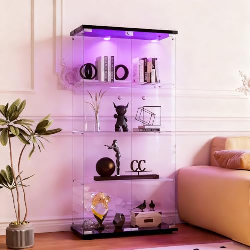Vetrinetta Espositiva, Vetrina Espositiva con LED, Vetrina Soggiorno, Vetrinetta Espositiva con Ante E Serratura, 80x36.5x164cm, 2 Ante, 4 Ripiani
