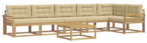 vidaXL Outdoor-Sofagarnitur 7 pcs Weiß und Beige 79 x 79 x 37 cm, Moderne Garten-Sofa-Ecke, wetterfestes Set, modulares Lounge-Möbel, ergonomisch & Akazien-Stil