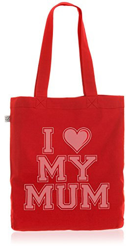 style3 I Love My Mum Biobaumwolle Beutel Jutebeutel Tasche Tote Bag Muttertag Mama, Farbe:Rot
