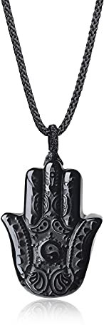 COAI Pendentif Amulette Main de Fatma Obsidienne Ajustable Unisexe