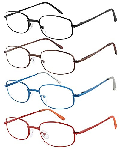 EFE Lesebrille Damen 4er-Pack Lesebrille Herren Rechteck Rahmen Metall Mehrere Farben Edelstahl Material Federscharniere Computer Lesebrille Weinlese Eyewear Leicht und Bequem (Mehrfarbig, 1.0)