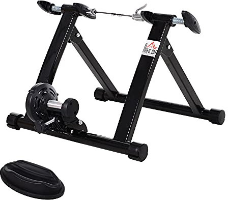 HOMCOM Rulli per Bici da Corsa Pieghevole in Acciaio, Rullo per Bicicletta Allenamento Salvaspazio per Casa, 54.5x47.2x39.1cm Nero